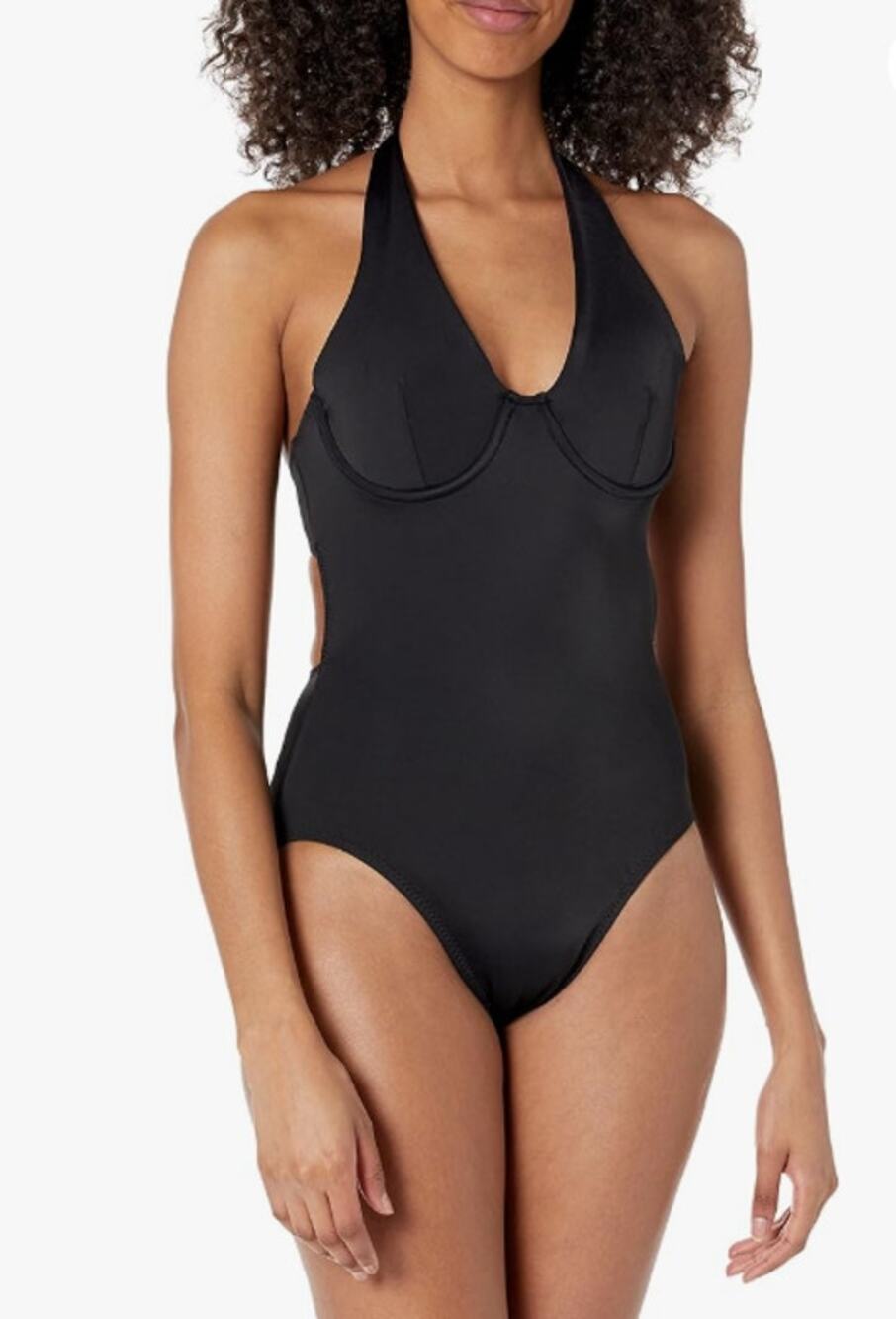 NORMA KAMALI Women's Halter Mio One Piece Swimsuit Medium Black Underwire NWT